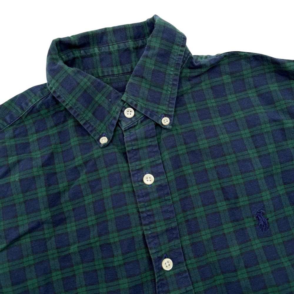 Polo Ralph Lauren Button Down Shirt Small Green Blue Plaid Black Watch Tartan